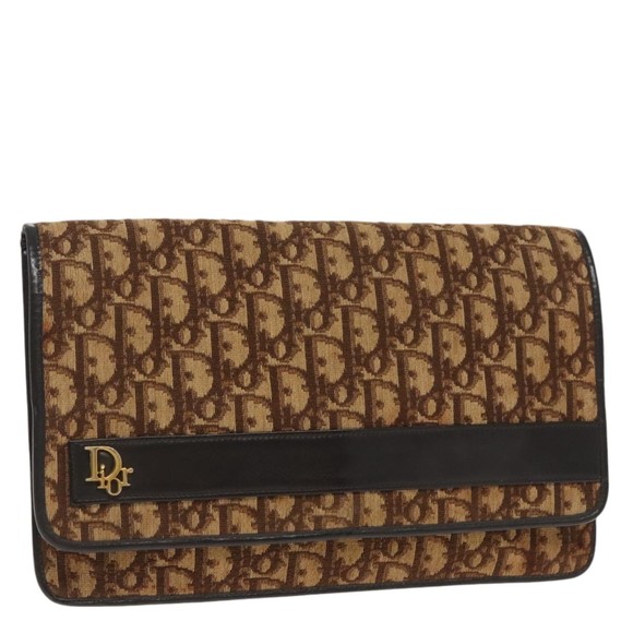 Christian Dior Handbags - Christian Dior Trotter Canvas Clutch Bag Brown Gold Auth 101505